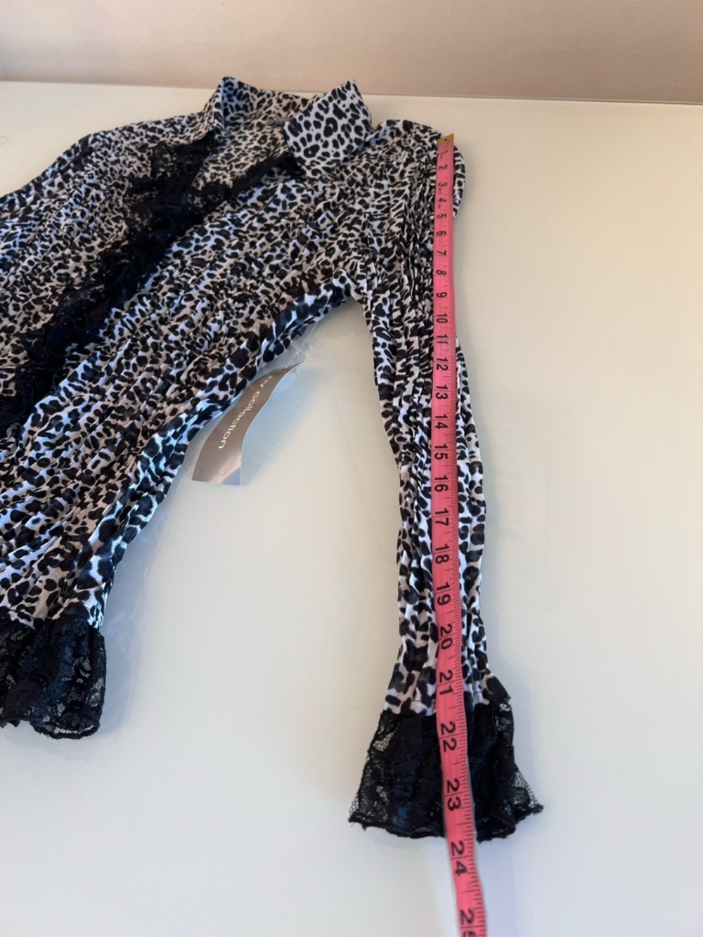 NY COLLECTION Leopard Lace Trim Blouse Top XL Pleated Y2K - Picture 6 of 11